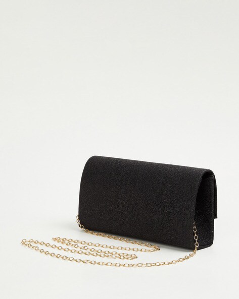 Black satin stylish evening clutch bag