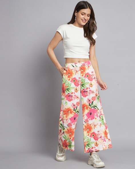 Wide Leg Trousers Women Summer Floral Paint Bandage India | Ubuy