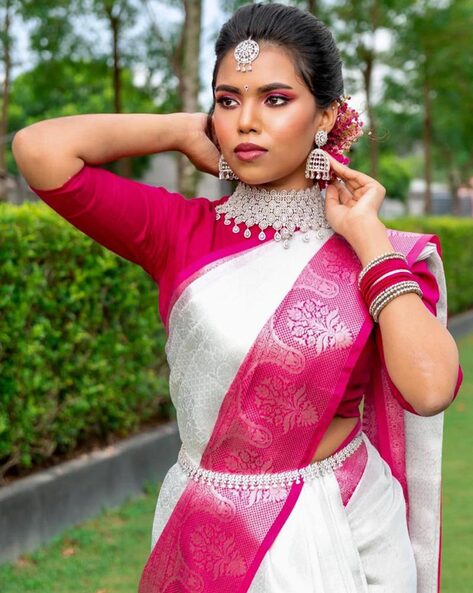 Anthuriums on White Organza Saree – Picchika