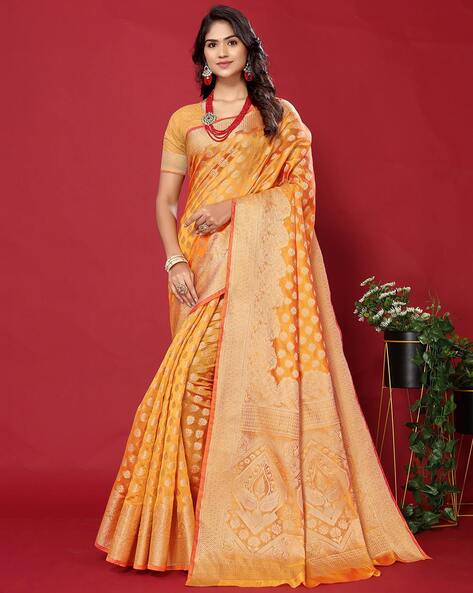 Handwoven Tangerine Orange Organza Saree