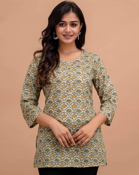 Buy online Women Yellow Floral Printed A-line Kurti from Kurta Kurtis for  Women by Showoff for ₹619 at 60% off | 2024 Limeroad.com