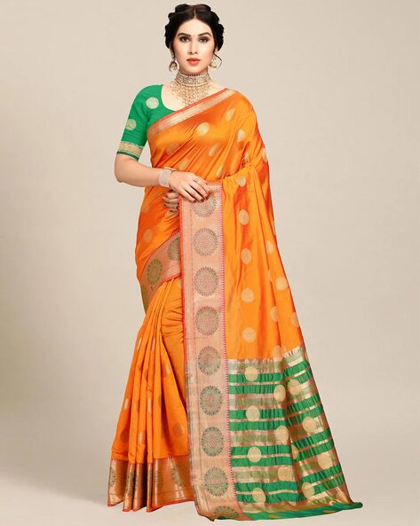 Turquoise and Orange Shaded Saree With Heavy Blouse 3064SR17