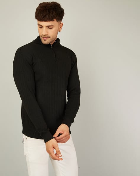 Ribbed High-Neck Pullover