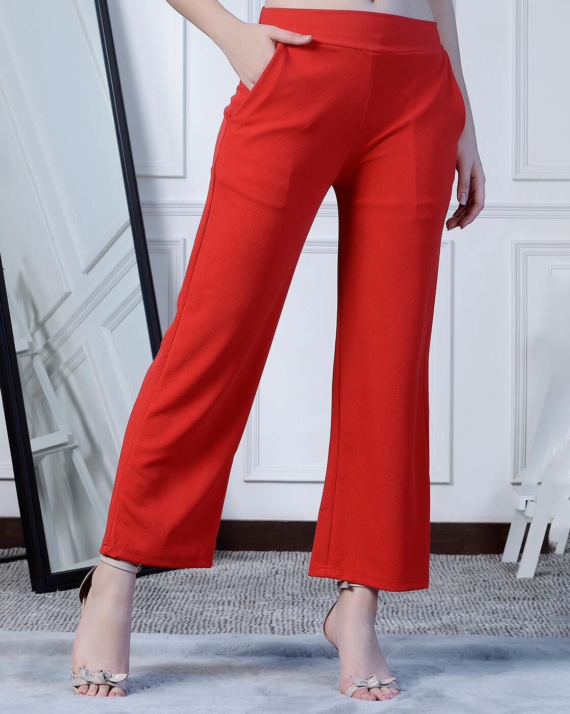 Women's Elegant Plain Skinny Red Pants XL - Walmart.com