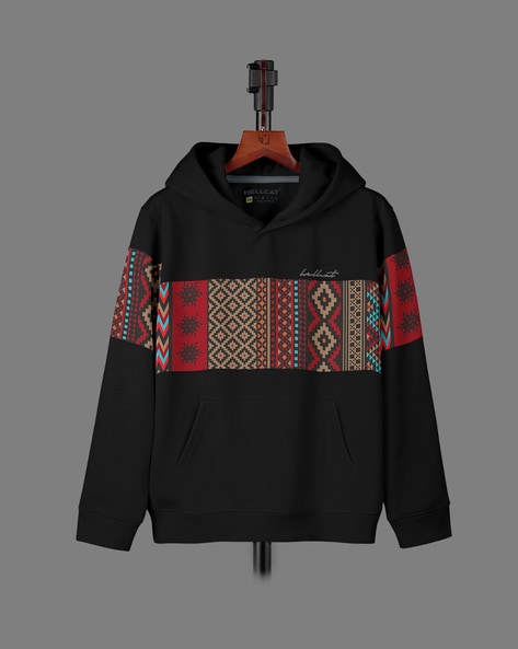 Aztec Print Hoodie with Kangaroo Pockets