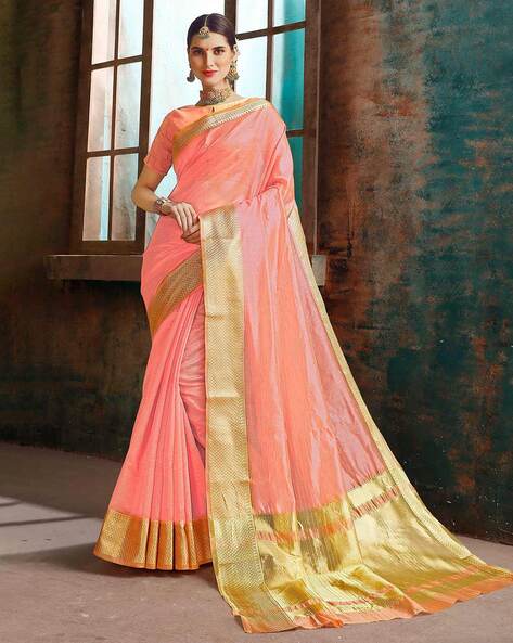 Peach Cotton Silk Designer Embroidered Buti Work Saree - Zakarto