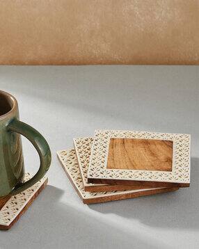 fabindia Set of 4 Aavegh Cutwork Wooden Coasters-picture-46