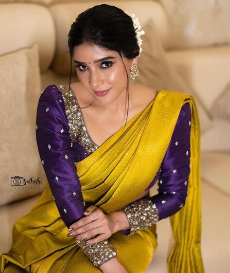 Buy Online Purple Zari Work Kanjeevaram Saree with Yellow Zari Border –  Pure Elegance