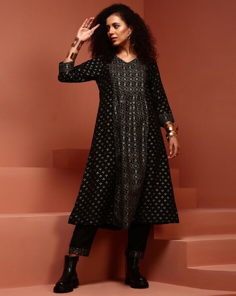 Imara Block Print A-Line Kurta Set