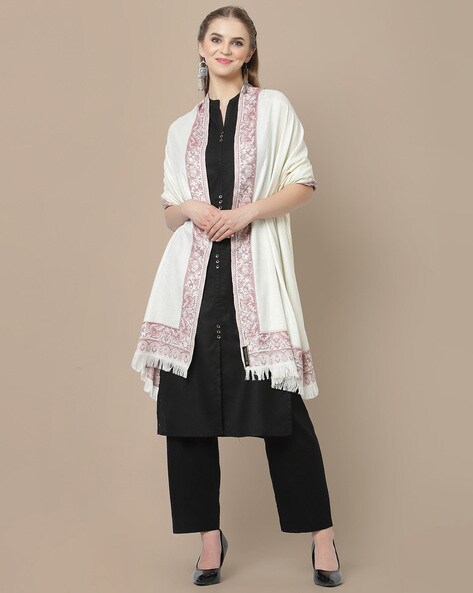 Women Paisley Woven Shawl with Fringes Price in India
