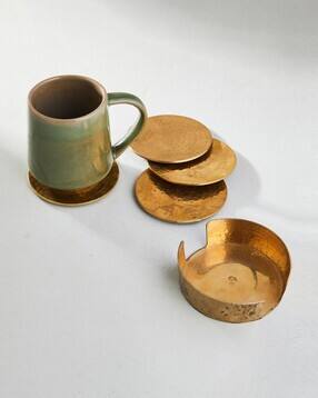 fabindia Set of 4 Brass Jiera Coasters-picture-40