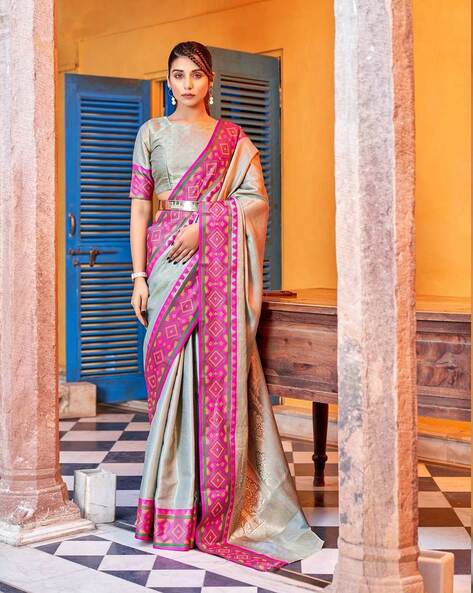 Semi tussar saree grey with plain body and floral embroidery cut work –  Cherrypick