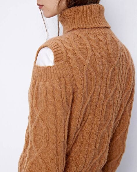 Cowl-Neck Pullover Sweater with Ribbed Sleeves