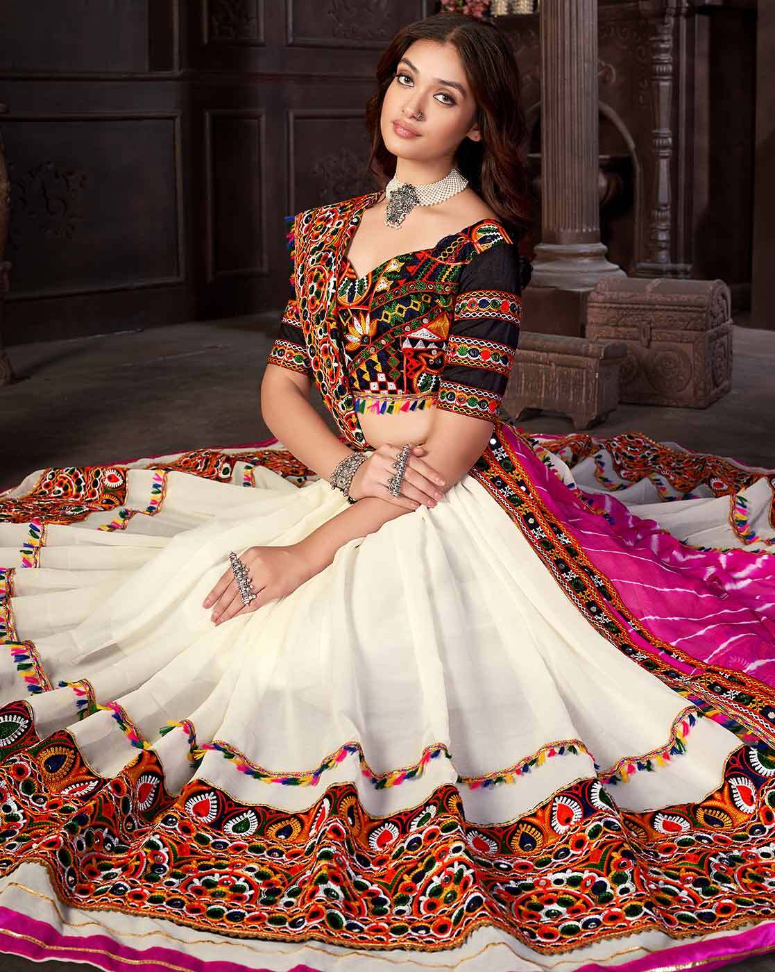 Buy Off White Silk Digital Print A - Line Lehenga Online : Fastest Delivery  -