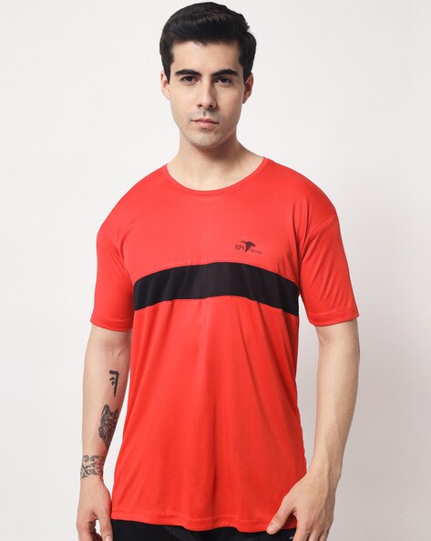 Men Full Sleeves Colourblocked Round Neck Sports T-shirt