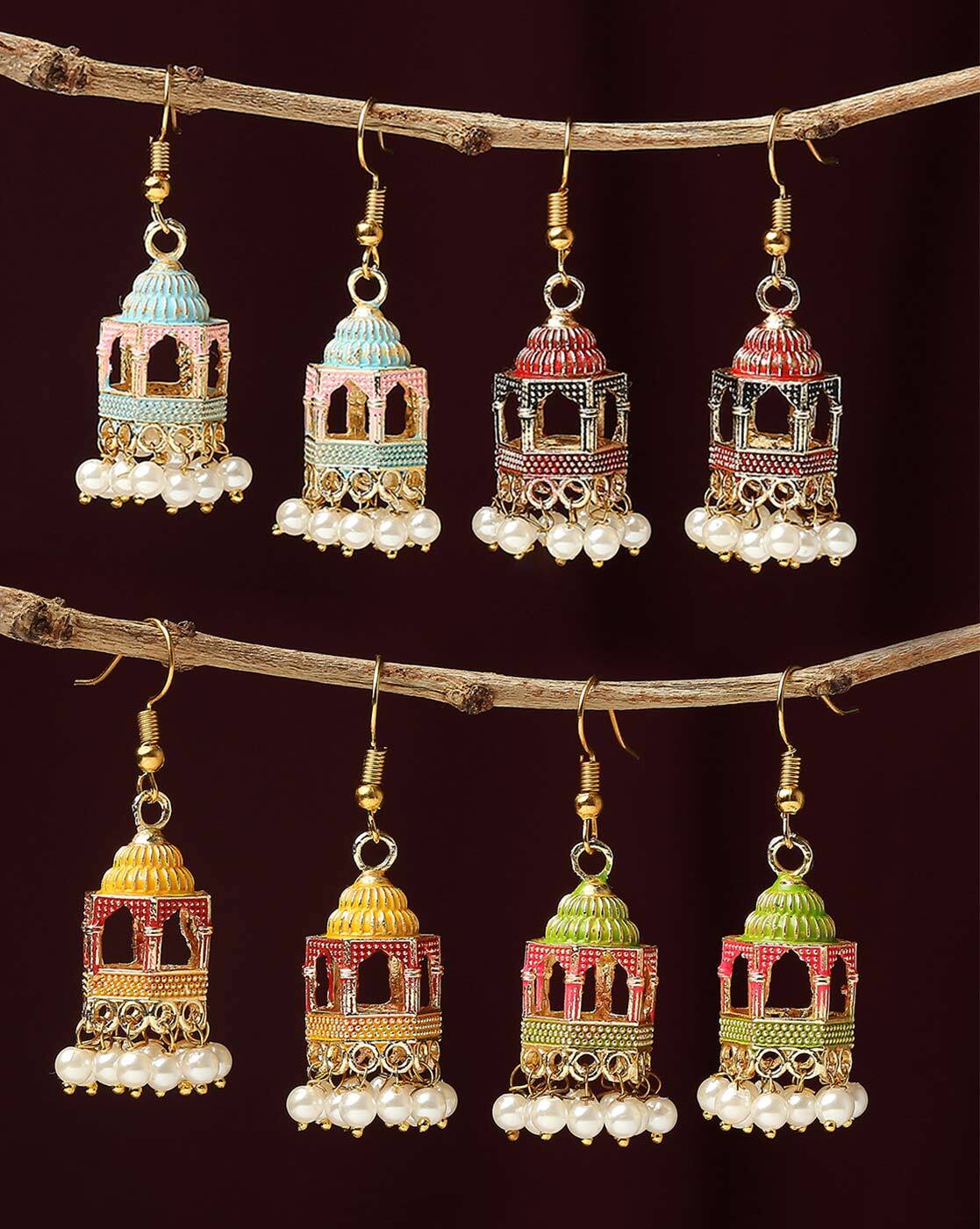 Antique Gold Designer Peacock Premium Kemp Two Hanging Jhumkas Festive –  Happy Pique