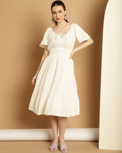 Short white fit and hotsell flare dress