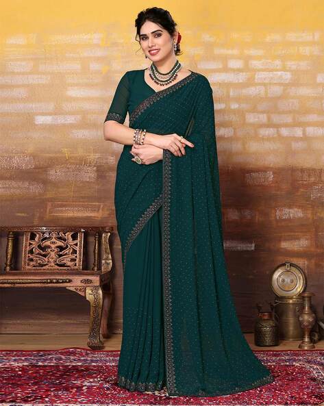 Incredible Dark Green Color Printed Georgette Saree