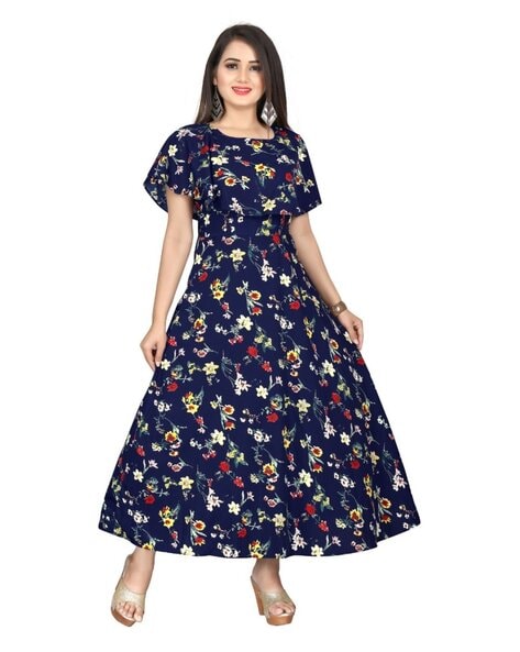 Buy 40/M Size Floral Boat Neck Indian Gowns Online for Women in USA