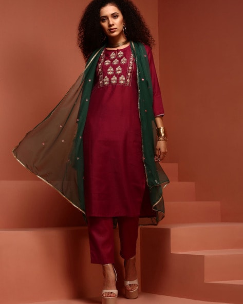 Imara Embroidered Straight Kurta Suit Set