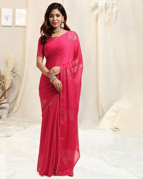 Women's Chiffon Solid Saree with Blouse Piece – Mirchi Fashion