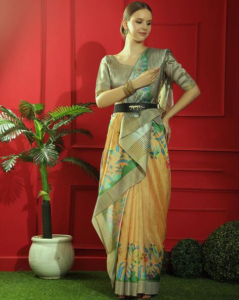 Chamoisee Brown Woven Tussar Silk Saree with Sequins Work -