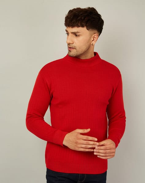 Ribbed High-Neck Pullover