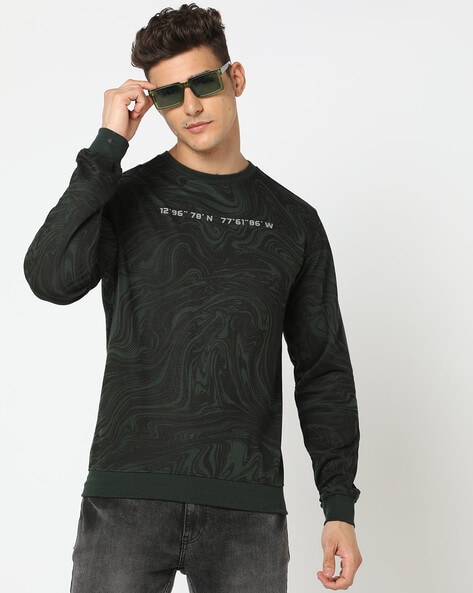 DNMX Printed Slim Fit Crew-Neck Sweatshirt (Olive)