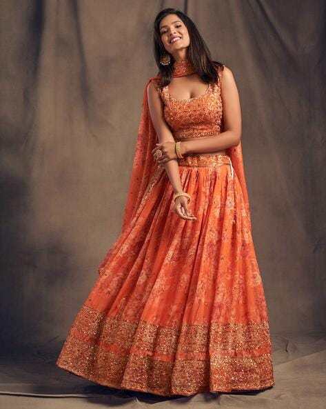Orange Pink Blue Net Lehenga Choli at best price in Surat by Pavitraa  Sarees | ID: 8593325262