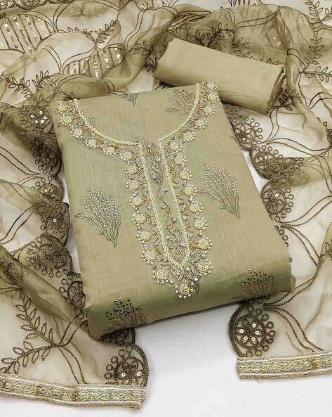 Embellished & Embroidered Unstitched Dress Material with Dupatta Price in India