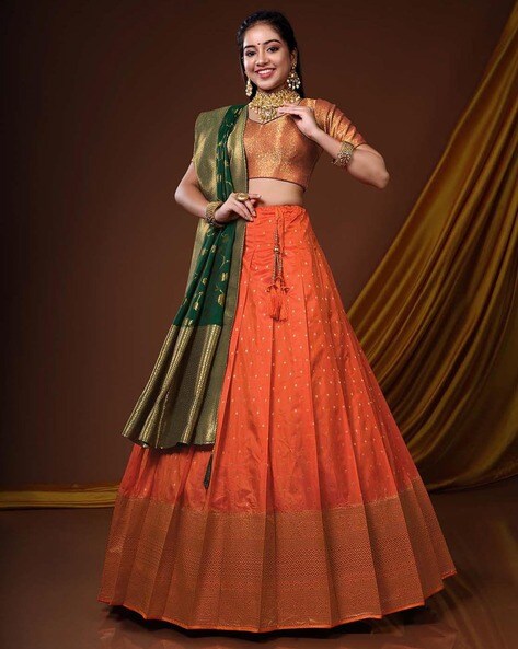 Buy Orange Net Mirror Work Diwali Dress Collection Online for Women in USA