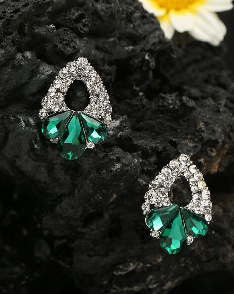 BEAUTIFUL Clip On Earrings Brilliant Emerald Green and Peridot Color  Rhinestones Vintage 50s 60s Rhinestone Costume Jewelry