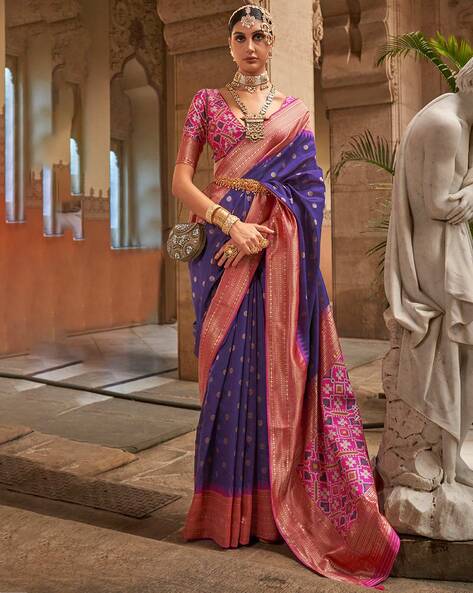 Kumudini - Violet Red Pure Katan Silk Handwoven Banarasi Kadwa Revival –  Khinkhwab