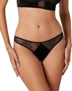 Buy Yamamay Lace G-string Thongs, Black Color Women