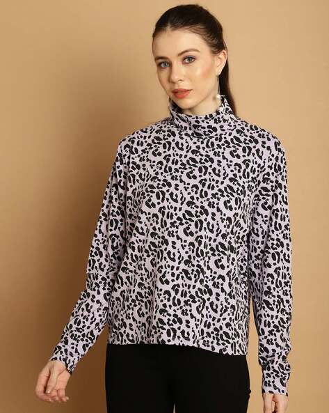 Leopard high clearance neck top