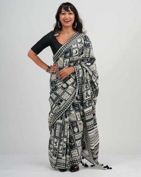 Shop Black White and Red Pochampalli Ikkat Silk Saree Online in USA – Pure  Elegance