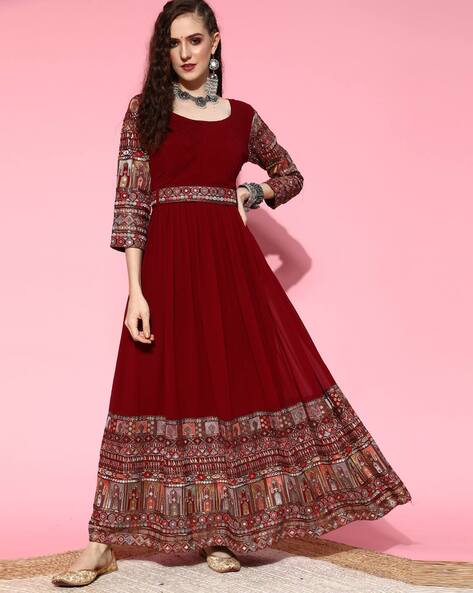 Festival Special Partywear Long Maroon Silk Anarkali Gown With Dupatta Set  for Women, Readymade 2 Pc Set, Maroon Wedding Gown, Gift for Her - Etsy