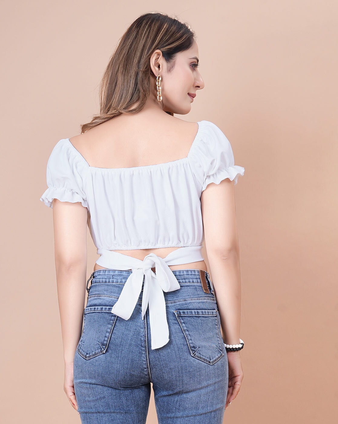 Buy WHITE OFF-SHOULDER COTTON BALLOON SLEEVE TOP for Women Online in India
