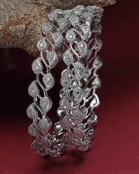 Zeneme Set of 2 Silver-Plated American Diamond-Studded Bangles