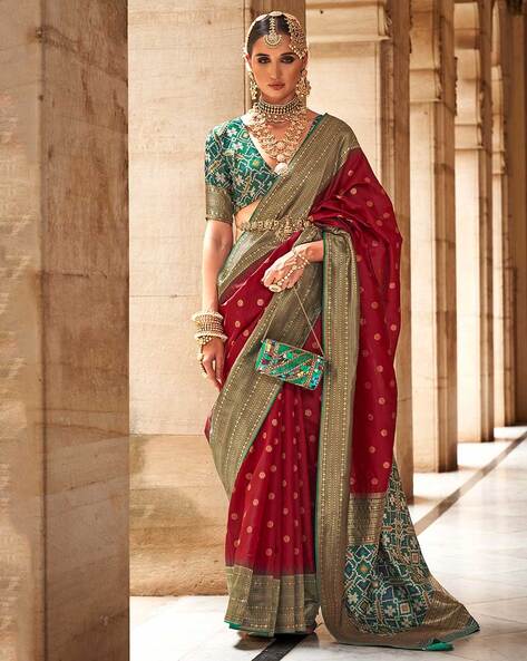 Dark Green & Maroon Colour Combination Pure Soft Silk Saree Stylish Bl –  TULIP DESIGNER