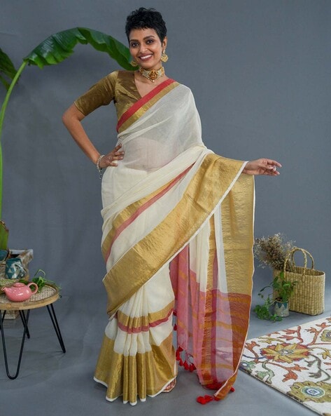 Trendy Linen Cotton Sarees Online Collection