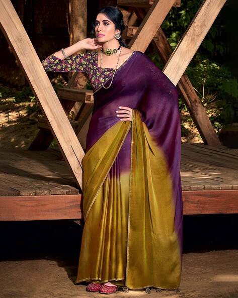 Metallic Purple Gold with Black Border Handloom Saree - Karustuti