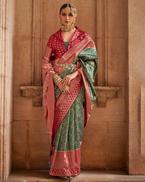 ROYAL GREEN Tussar Silk Copper Zari Weaving Saree for Women | Saree for  Weddings | The Silk Trend