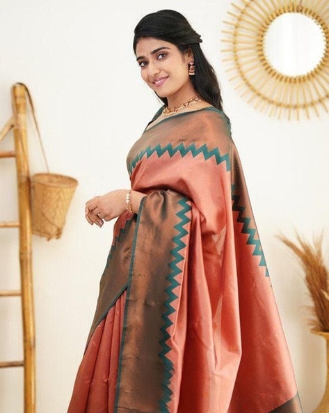 Buy Peach Sarees for Women by WUXI Online