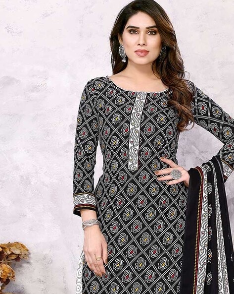 Geometric Print 1-Piece Unstitched Dress Material Price in India
