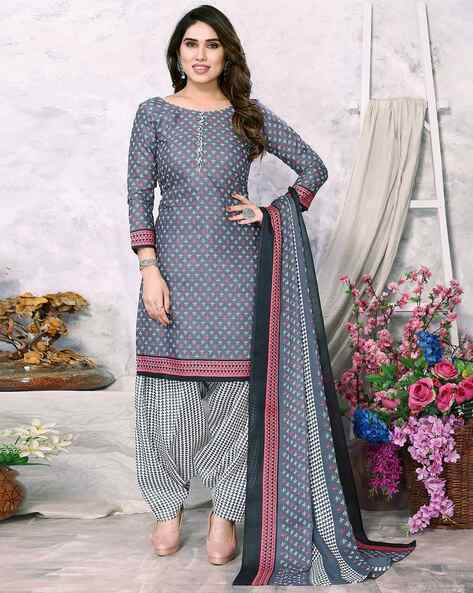 Geometric Print 1-Piece Unstitched Dress Material Price in India