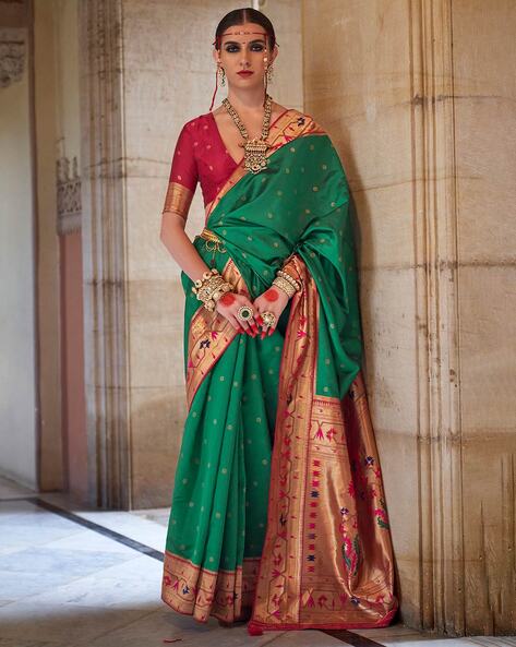 LIGHT GREEN and MAROON MOTIFS SILK Saree with FANCY – Cherrypick