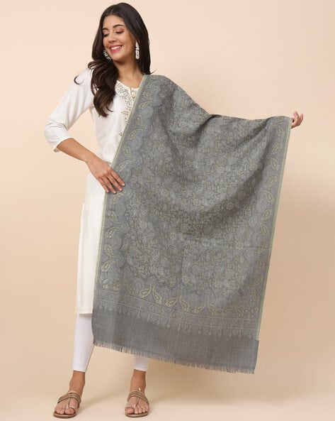 Embroidered Shawl with Fringed Hems Price in India