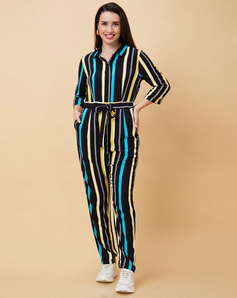 Black and yellow store striped jumpsuit