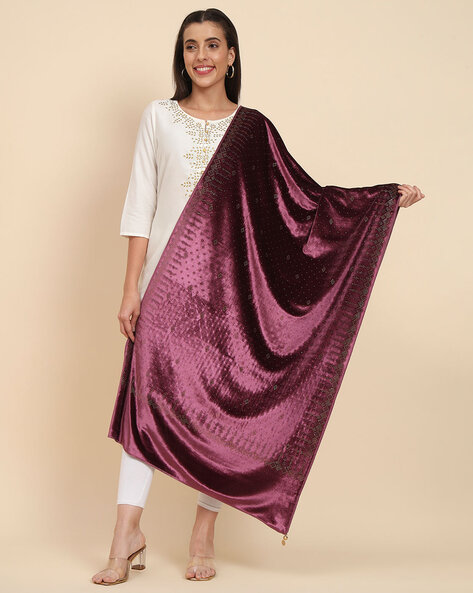 Embroidered Shawl with Fringed Hems Price in India